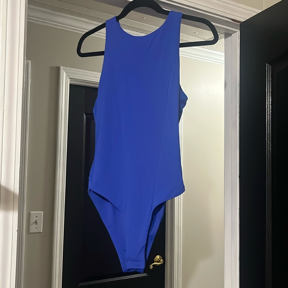 Shein Blue Sleeveless Fitted Snap Bodysuit, Size Medium